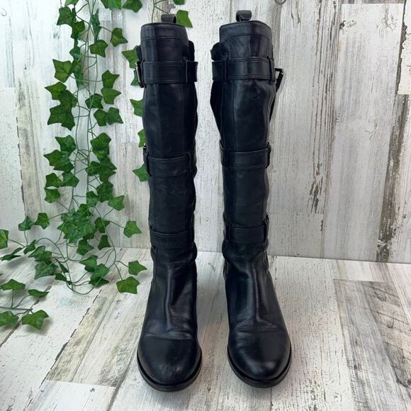 Cole Haan Air Avalon Riding Black Leather Suede Knee Boots D32497 Buckle 9B - Picture 2 of 11